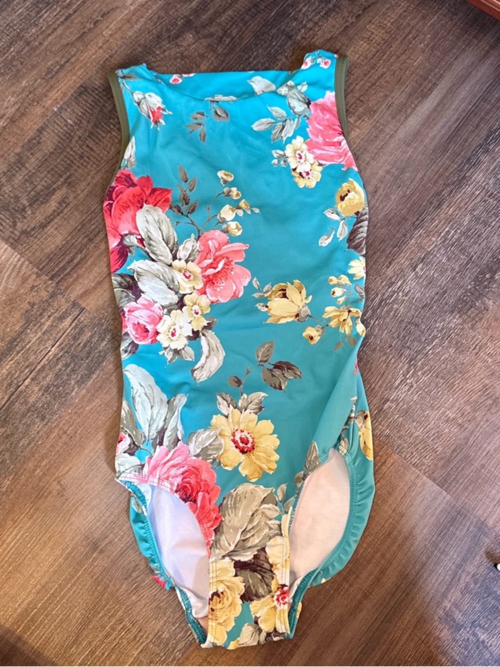 Eleve Dancewear Teal Floral Leotard with Pink and Yellow Flowers